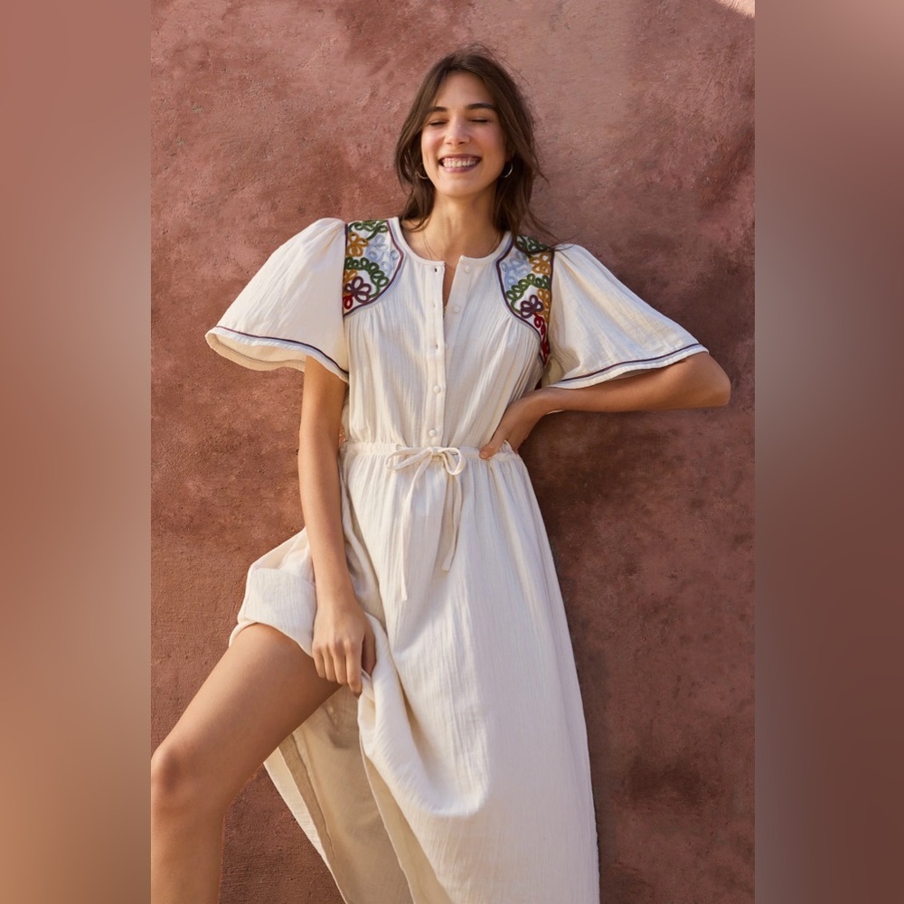 Wyse London Tia Multi Colour Corded Dress - Ivory /Multi Size S/M - Wyse Size 2